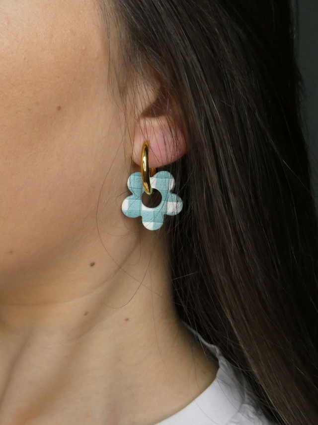 Créoles Fleur vichy turquoise