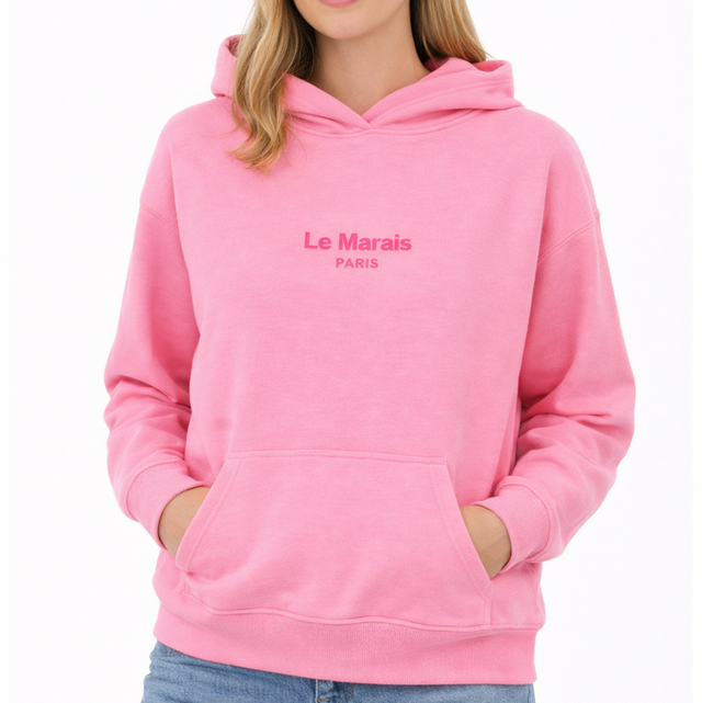New! Hoodie Le Marais Paris roze 