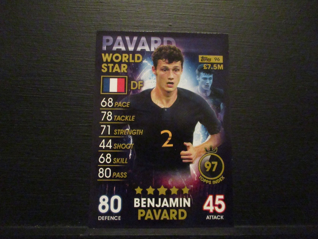 Benjamin Pavard - World Star Match Attax 101 Original Trading Card