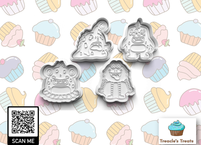 Halloween Monsters Fondant/cookie stamps with cutters