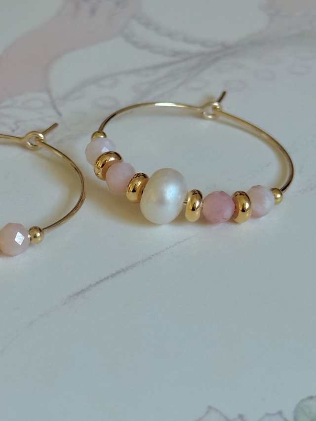 Créoles Opale rose, Perles Philippines, Collection "Envoûtante"