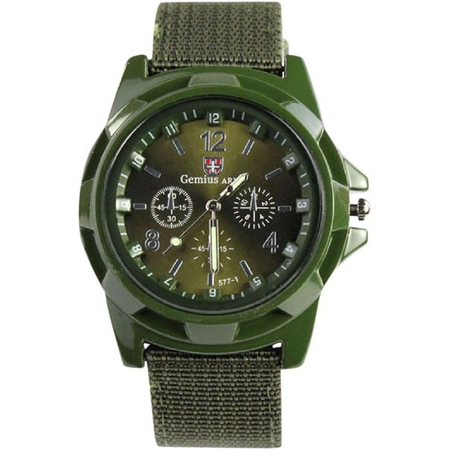 Montre militaire pour homme vert avec bracelet en tissu
