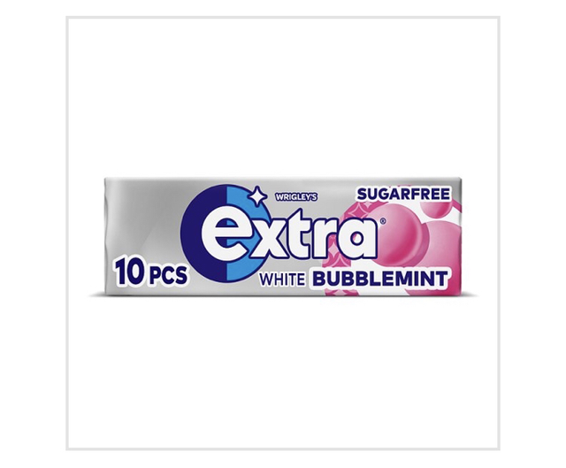 Gum, Extra White Bubblemint Sugarfree Chewing Gum 10 Pieces