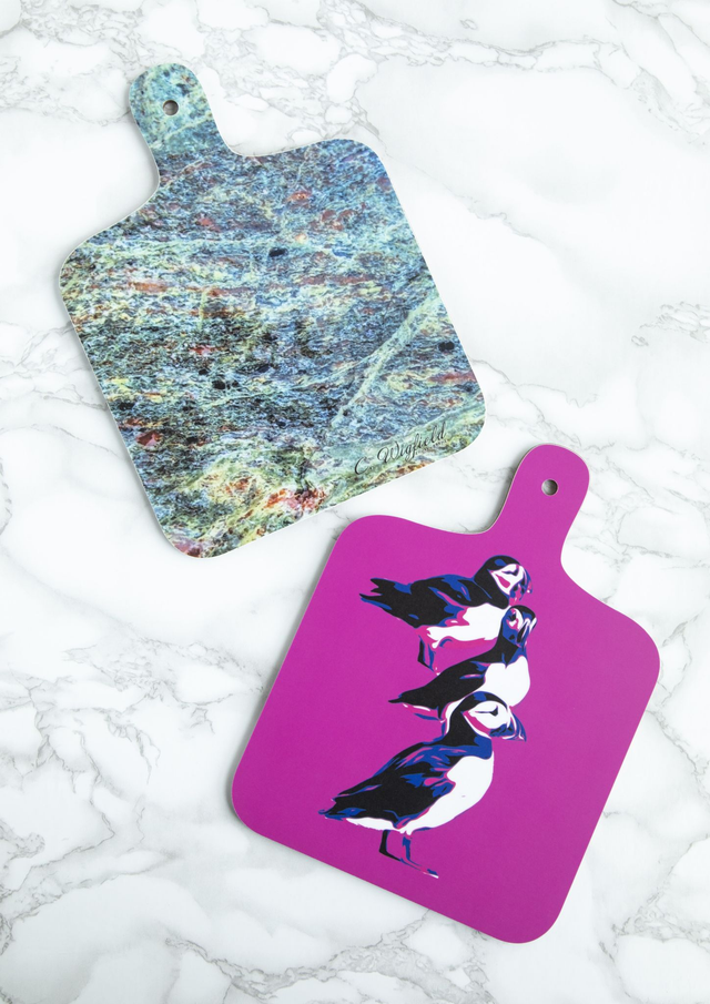 Puffins Mini Chopping Board - Gneiss Reverse