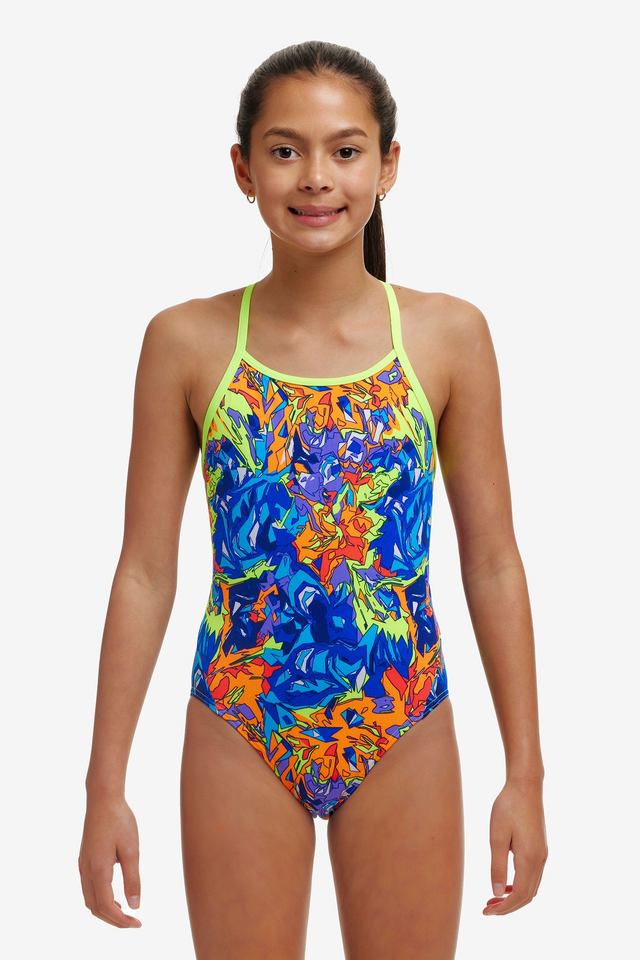 GIRL'S FUNKITA MIXED MESS DIAMOND BACK ONE PIECE
