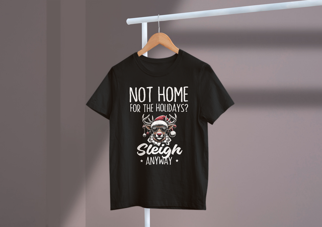 Not home for the holidays? Sleigh anyway!, Travel Humor. Über die Feiertage nicht zu Hause? Schlitten trotzdem!, Reisehumor