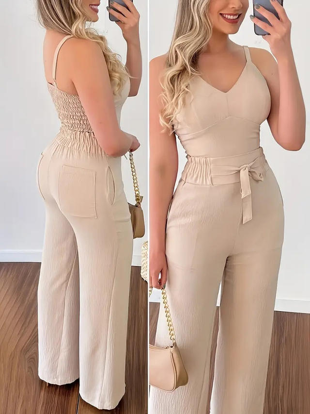 Women Elegant Off-Shoulder V-Neck Polyester Suit