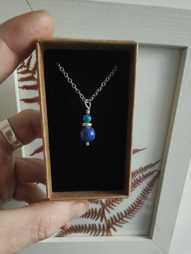 Pendentif &quot;Harmonie&quot; double Apatite Lapis Lazuli Argent 925