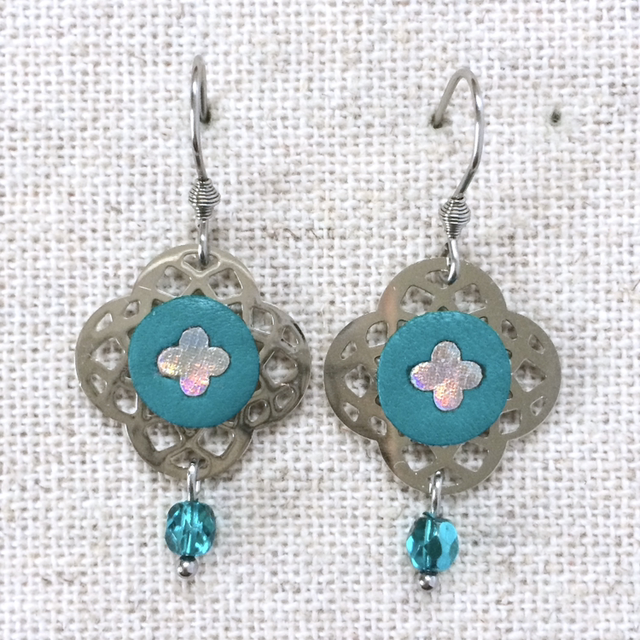Boucles d’oreilles « Canzone » argentées, cuir vert turquoise