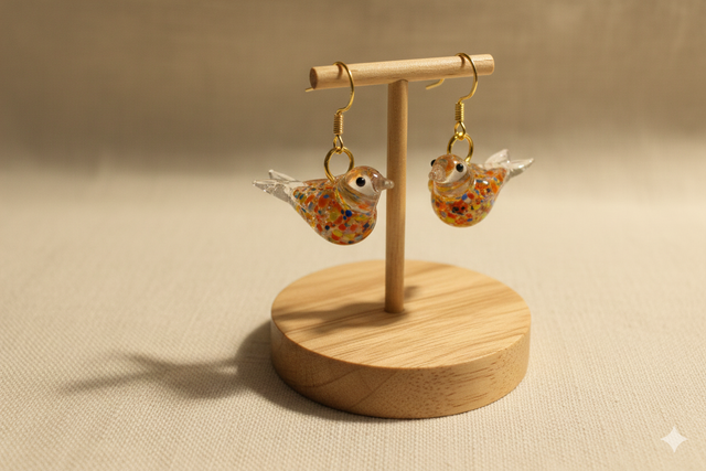 Boucles d'oreilles oiseaux en verre