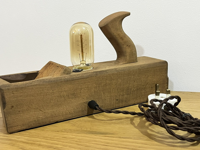 Stylish lamp, hand-made from an old carpenter's plane.
