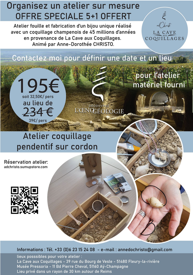 Pour 6 personnes Atelier pendentif avec un coquillage champenois sur cordon