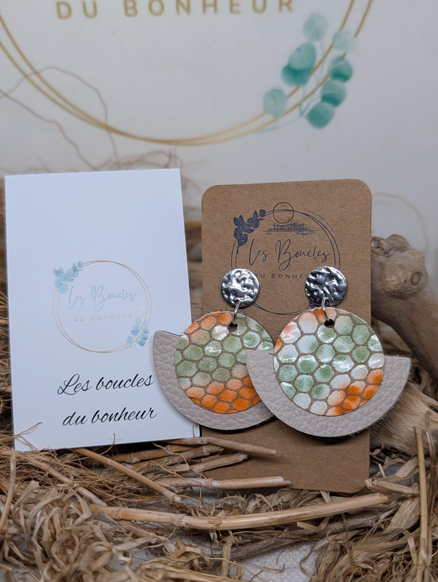 Boucles d'oreilles Dona orange vert beige do108