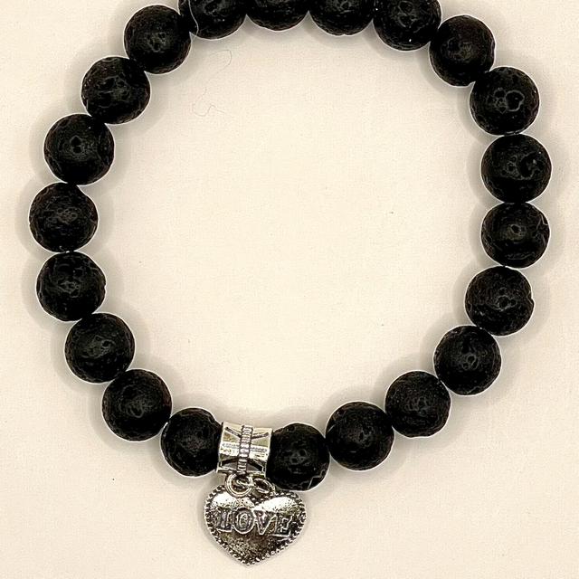 B144 - Bracelet pierre de lave et breloque