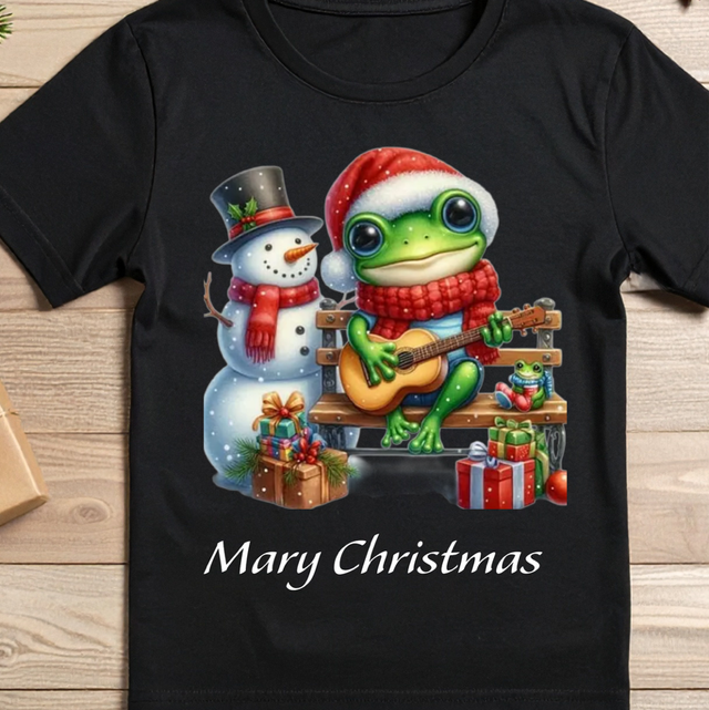 Christmas frog DTF printed T-shirt