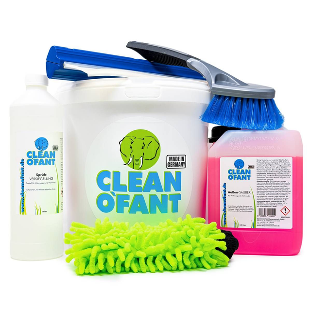 CLEANOFANT Camper Reinigung & Versiegelung Set (Wohnwagen / Wohnmobil) inkl. Wasch-Eimer mit Deckel