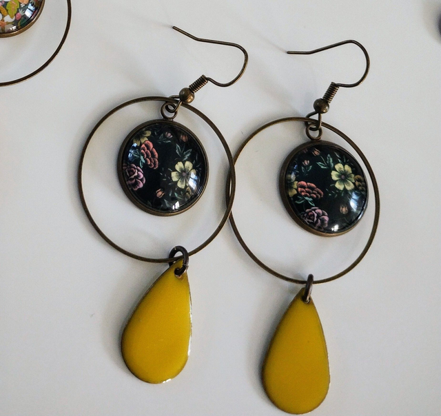 créoles laiton cabochon en verre