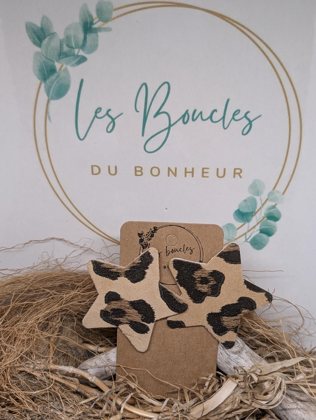 Boucles d&#039;oreilles Star s103 peau léopard