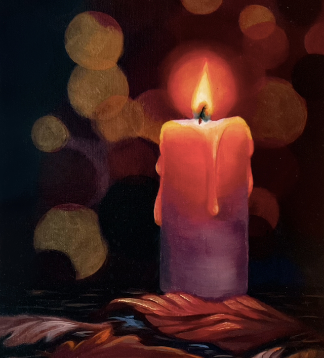 Original Painting Autumn Leaves Everlasting Candle
