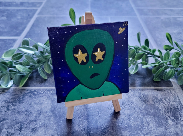 Original Mini Canvas Painting – Starry Eyed Alien
