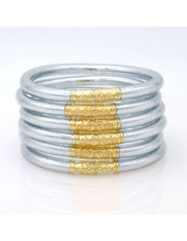 Jonc tibétain simple couleur argenté clair mantra doré