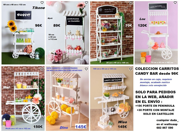 7 MODELOS de CARRITOS CANDY BAR en BLANCO ENVEJECIDO