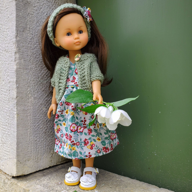 Robe portefeuille  avec bandeau et gilet coordonné,  pour poupée Paola Reina, les chéries de Corolle