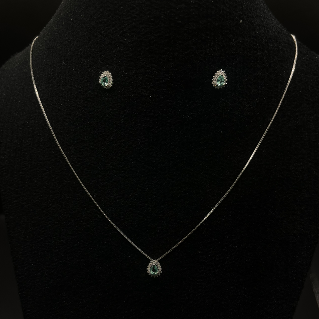 Conjunto minimalista zircônia gota verde água 