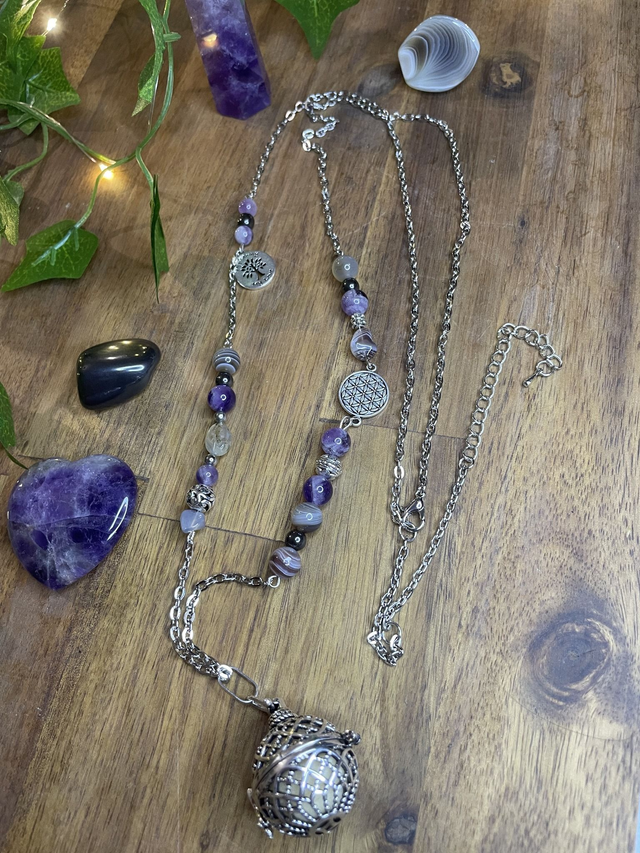 ☘️🌹☘️Bola de grossesse en Améthyste, Hématite et Agate botswana