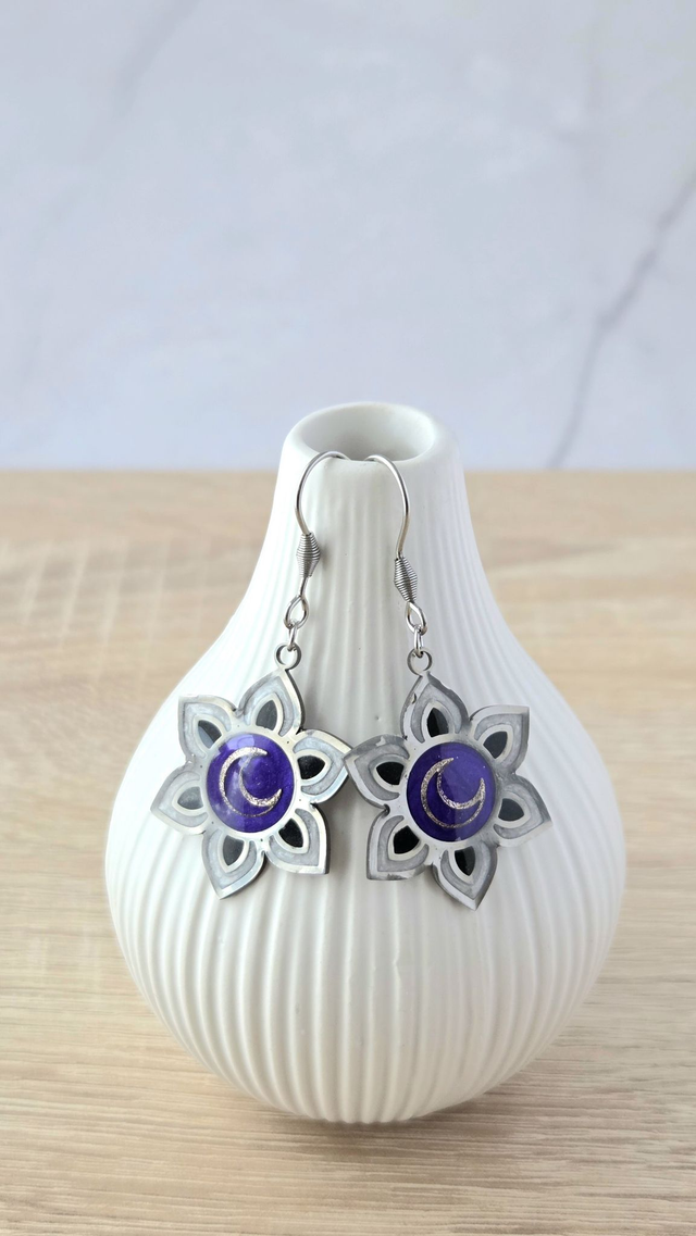 Boucles d'oreilles Lune florale