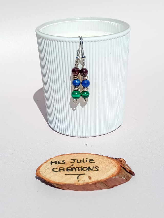 Boucles d'oreilles malachite, lapis lazuli, grenat 