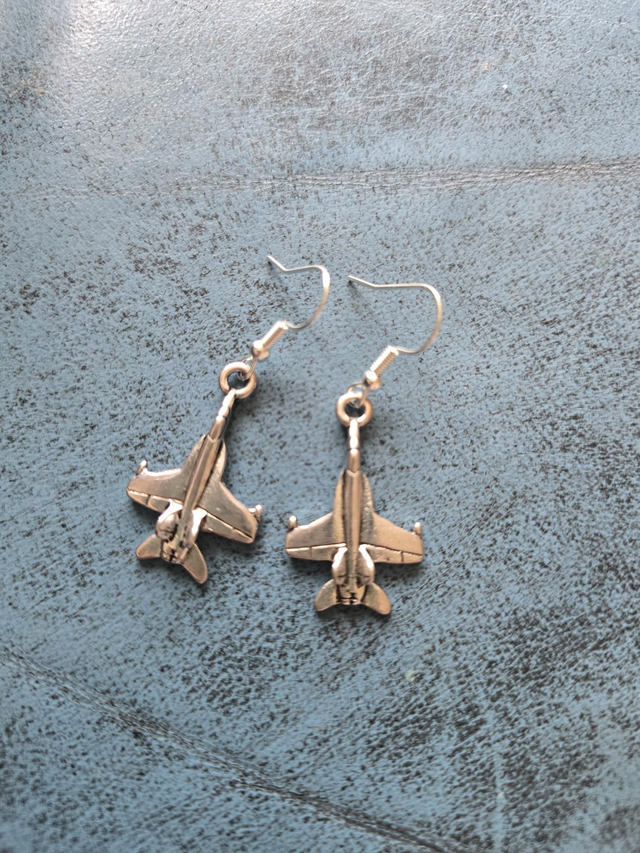Earrings silver jet fighter plane 