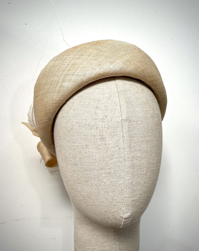 Natural pinok pok pillbox with feather trim