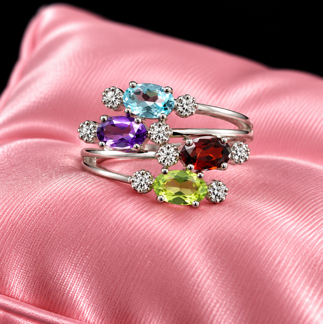 Sterling Silver with Garnet, Blue Topaz, Amethyst and Peridot Gemstones 