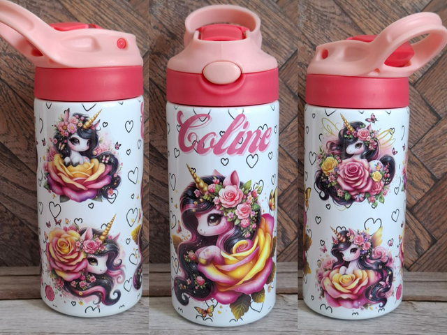 Gourde 350ml licorne dans sa fleur 