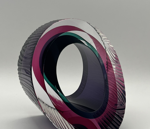 Studio Glass Slice by Graeme Hawes – Shifting Layers in Pink, Green, Purple & Clear