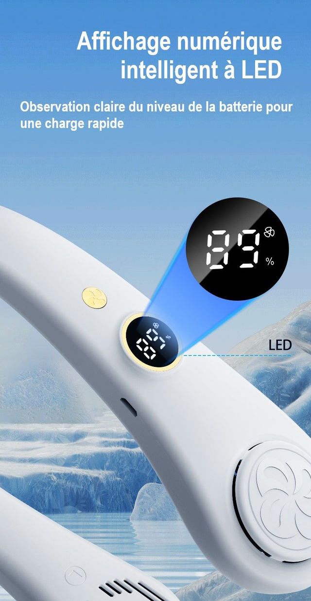 Ventilateur FZM-10 Blanc. Le ventilateur tour du cou est un accessoire pratique et innovant pour vous rafraîchir lors des journées chaudes