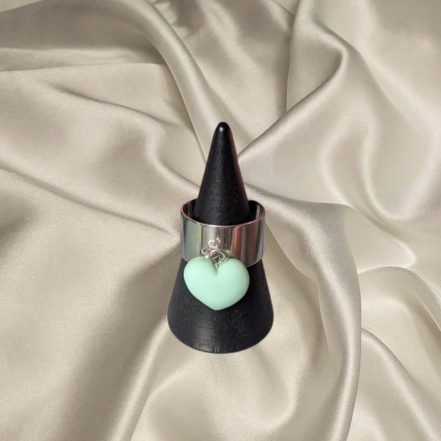 Bague coeur vert menthe 