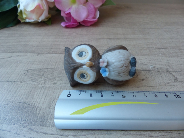 Vintage figurine chouette marron en porcelaine, figurine mignonne petite chouette avec fleurs, Singapour collection