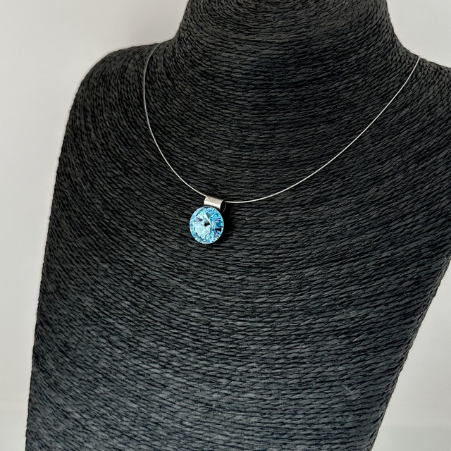 Solitär RIVOLI 14 an Edelstahlreifen, Aquamarine Blau