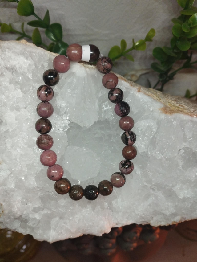 Bracelet Rhodonite Rose et Noire 8mm