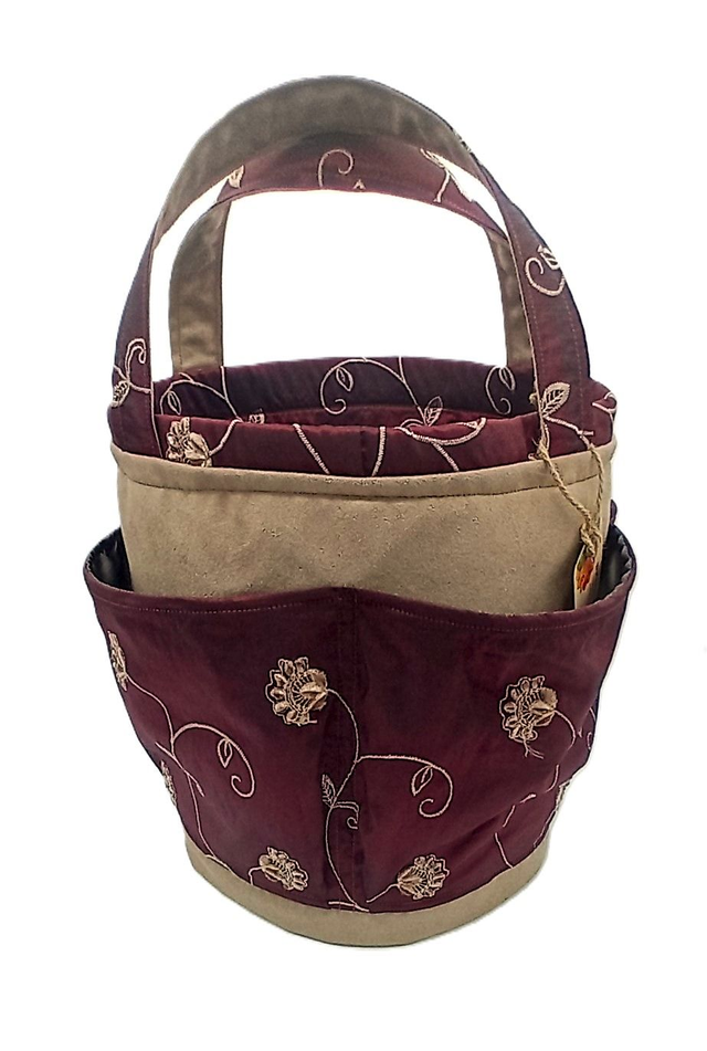 Large Bucket Bag Silk Tapestry for Multipurpose Storage or Sewing Crafts Knitting Crochet