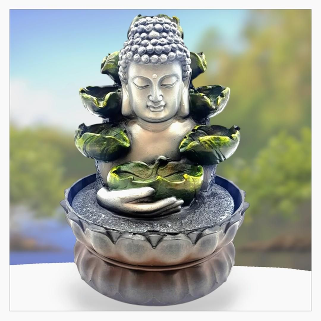 "Buste Bouddha cascade" - Fontaine en résine 28 cm 