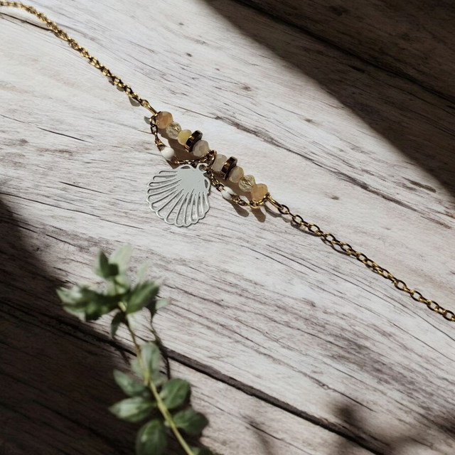 Bracelet acier inoxydable beige et blanc