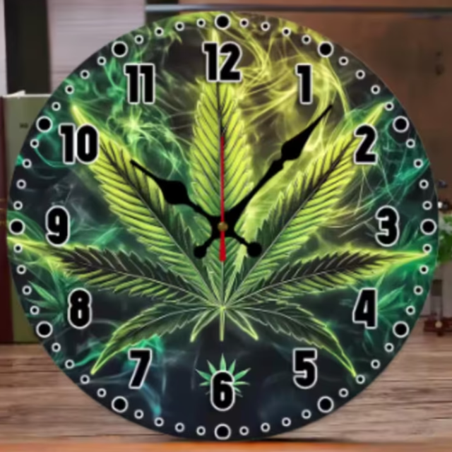 Ronde wandklok van hout Cannabis (25cm)