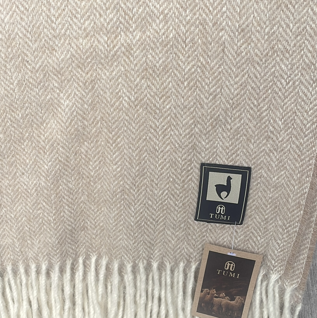 Alpaca deken ecru/beige visgraat 200 x 150 cm