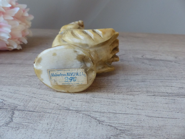 Sculpture Figurine hibou chouette en albâtre fait main espagnol alabastros alvear, Vintage 1960, ancienne statuette hibou pierre sculptée