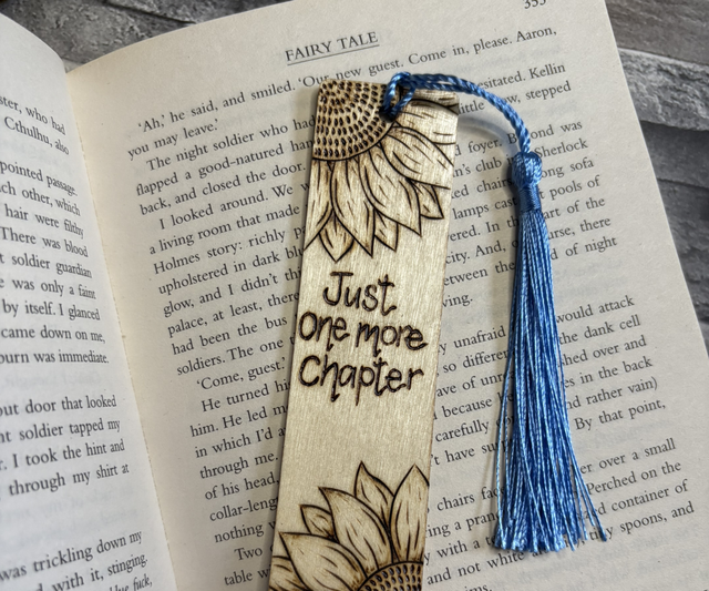 Just one more chapter sunflower design bookmark. Handburnt. Pyrography art