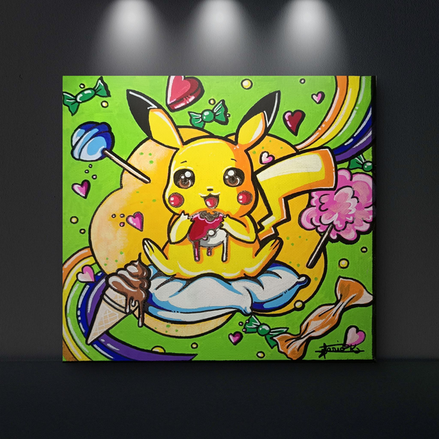 Tableau sur toile &quot;Pikachu gourmand&quot; - Pokemon