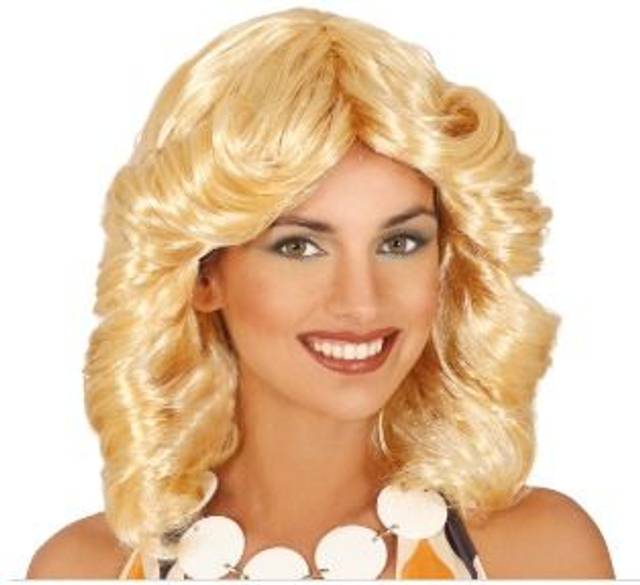 CARNEVALE , PARRUCCA BIONDA BOCCOLI  LUNGA 